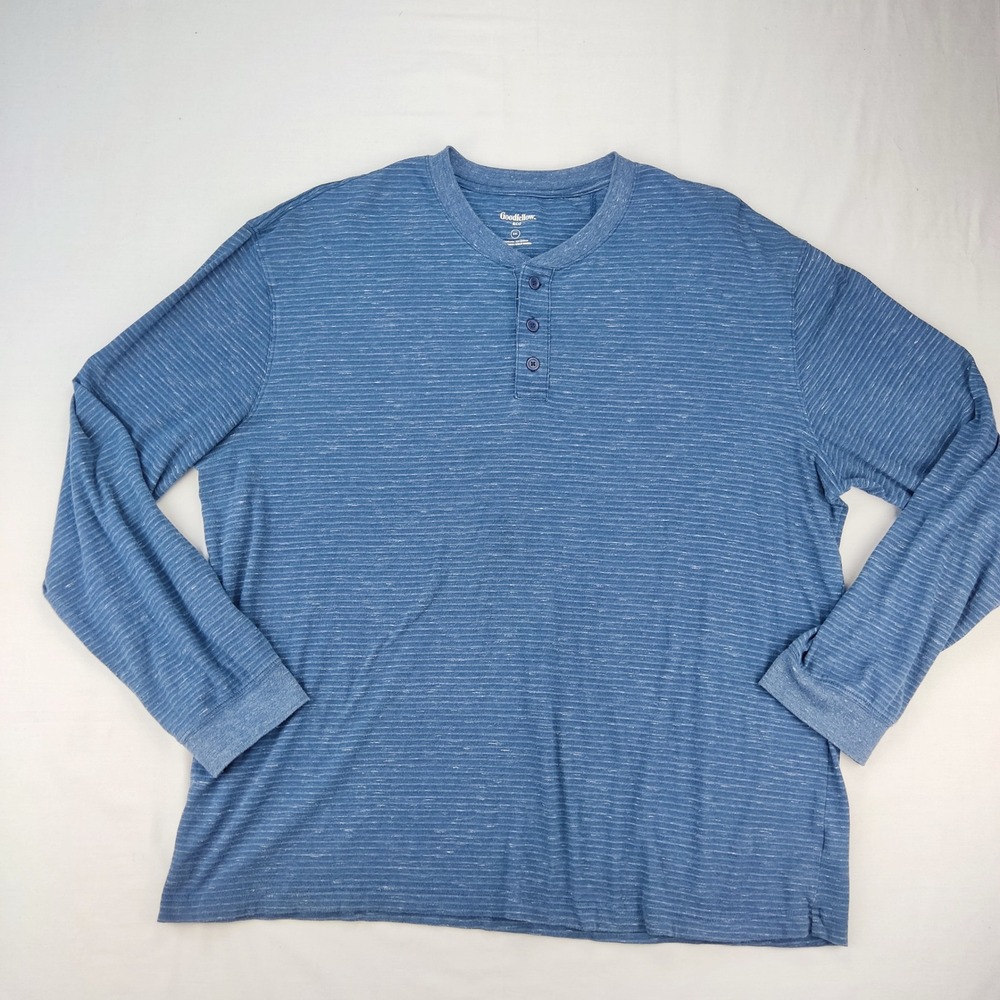 Goodfellow Henley Mens XXL Blue Slub Knit Long Sleeve Striped Casual Shirt